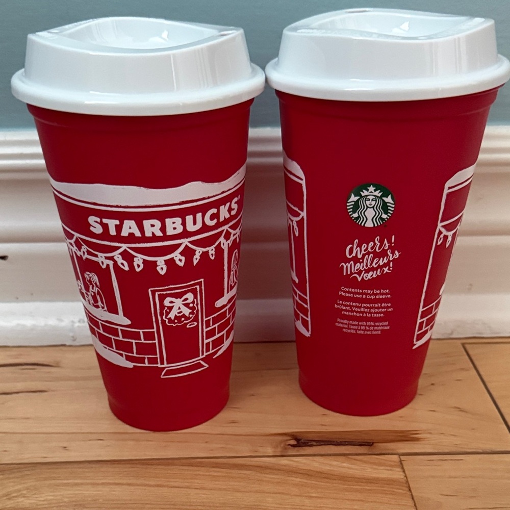 Starbucks 2025 Festive Red Tumblers with White Lids - (2)